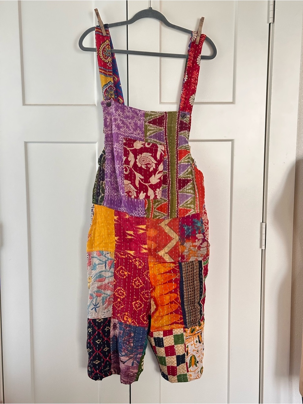 One Of A Kind Handmade Kantha Harem Overalls Romper shorts, LARGE NWOT
